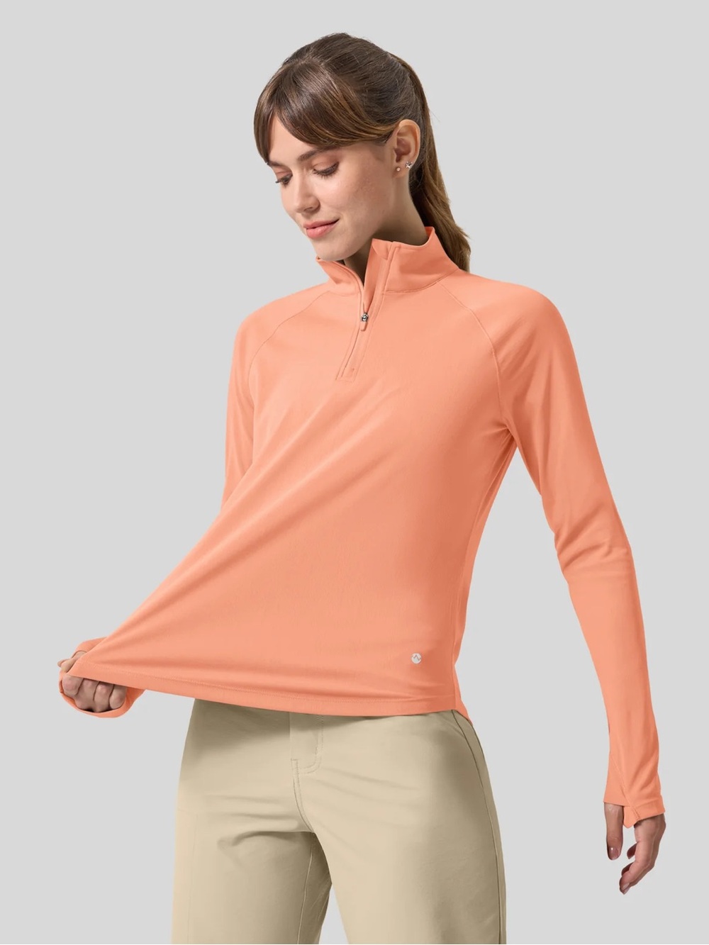 NWT willit aero sun long sleeve polo quarter zip coral UPF 50+ golf long sleeve